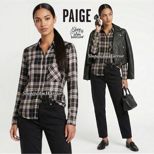 Paige soft pale pink & black plaid button down top *shop@iamwarrior